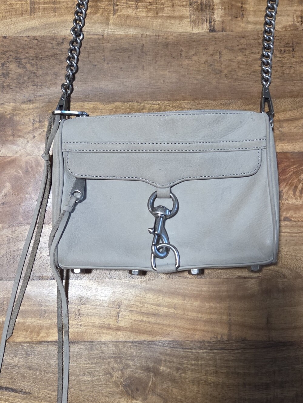 Rebecca Minkoff Mini Mac Leather Crossbody Bag in Light Gray